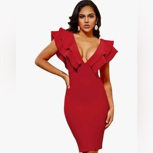 Red bodycon cocktail party dress